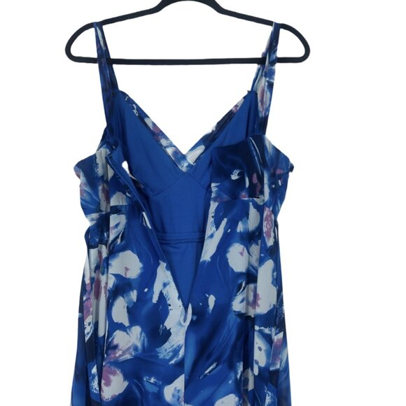 Robbie Bee Royal Blue White Floral V-Neck Maxi Dress 8 - Picture 5 of 7
